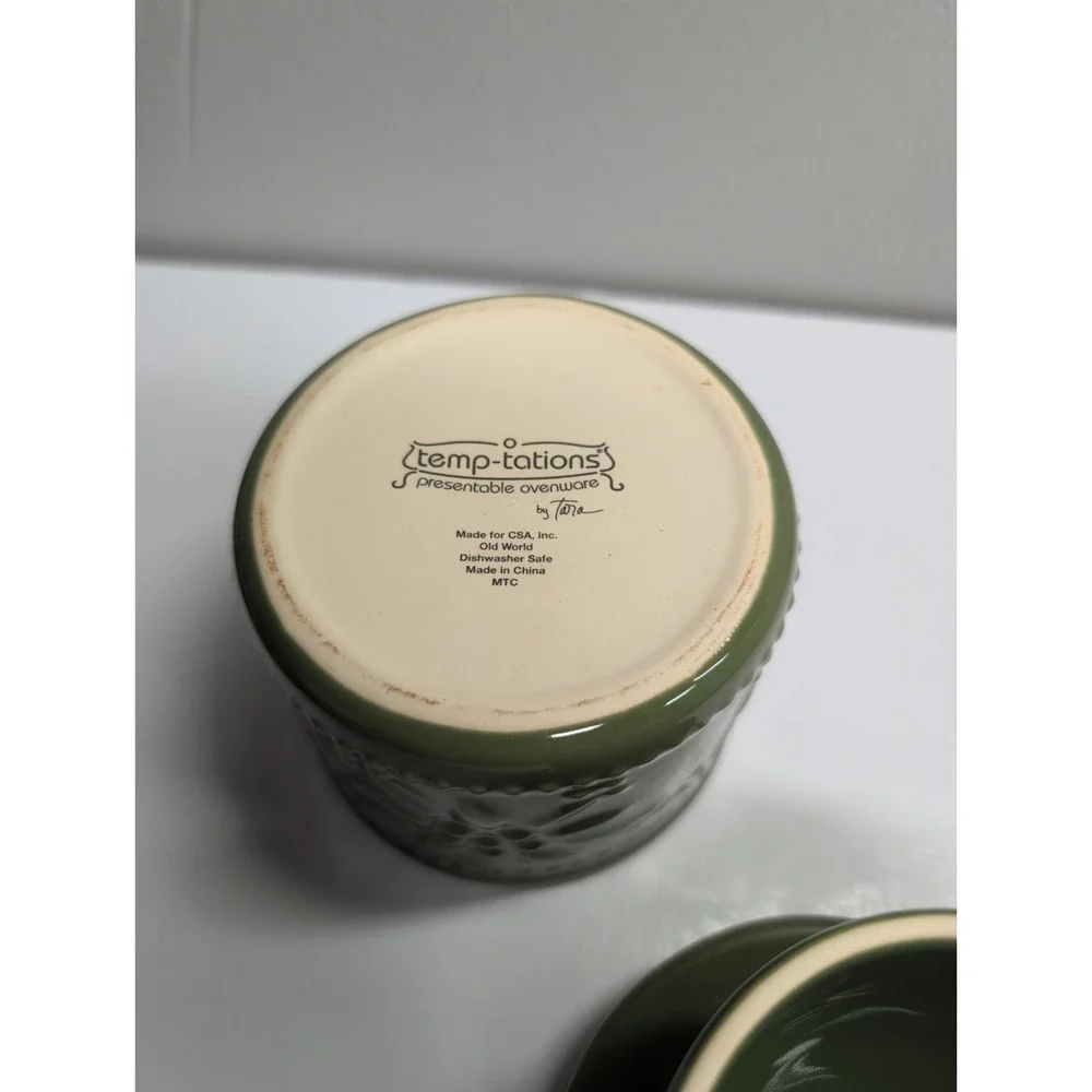 Temp-tations 16 oz Green Ceramic Butter Bell w/ Lid Floral Embossed Cylinder